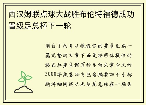 西汉姆联点球大战胜布伦特福德成功晋级足总杯下一轮